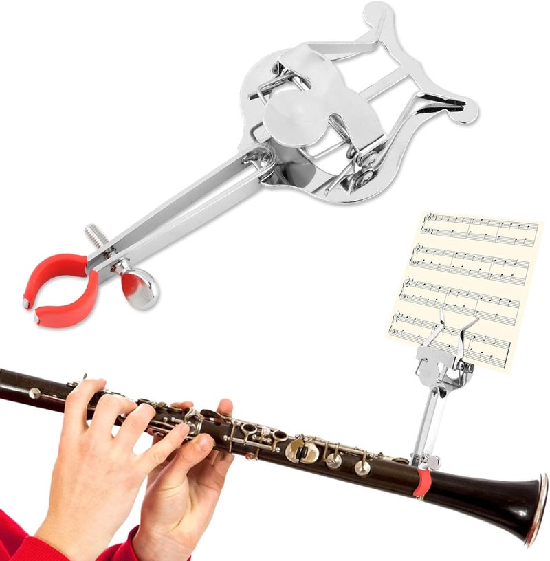 HONUTIGE Clarinet Lyre, Trombone Lyre Clip Metal Plating Clamp-On Music Clip Trumpet Trombone Sheet Music Clip General Musical Instruments Accessories for Beginners and Professionals 6.1 x 2.08 inch - Image 1